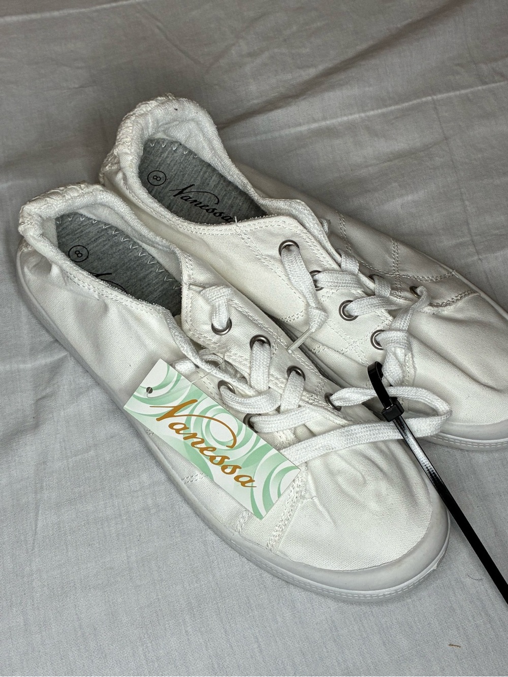 Women's White Canvas Lace-Up Sneakers